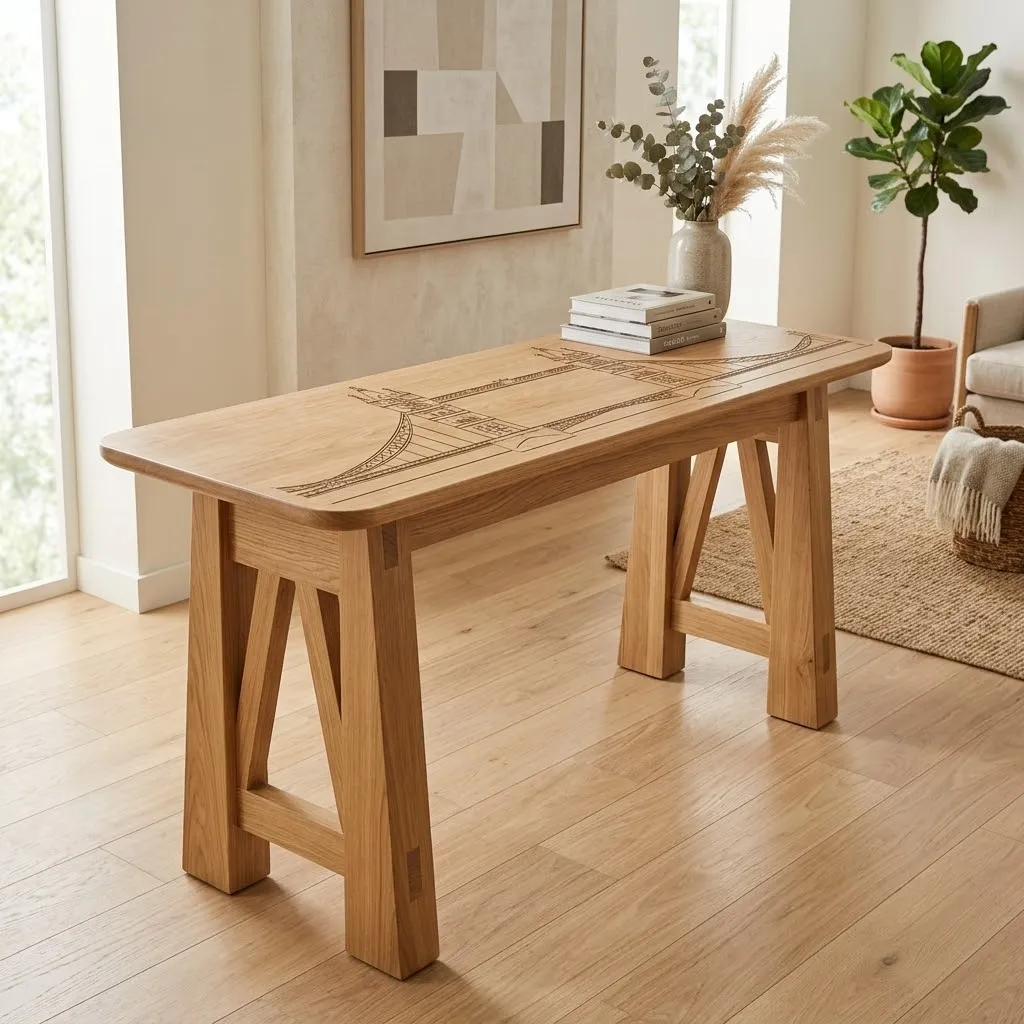 Wooden Tower Bridge Console Table