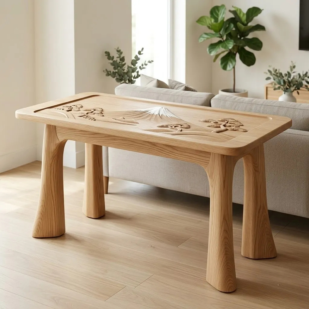 Wooden Mount Fuji Console Table