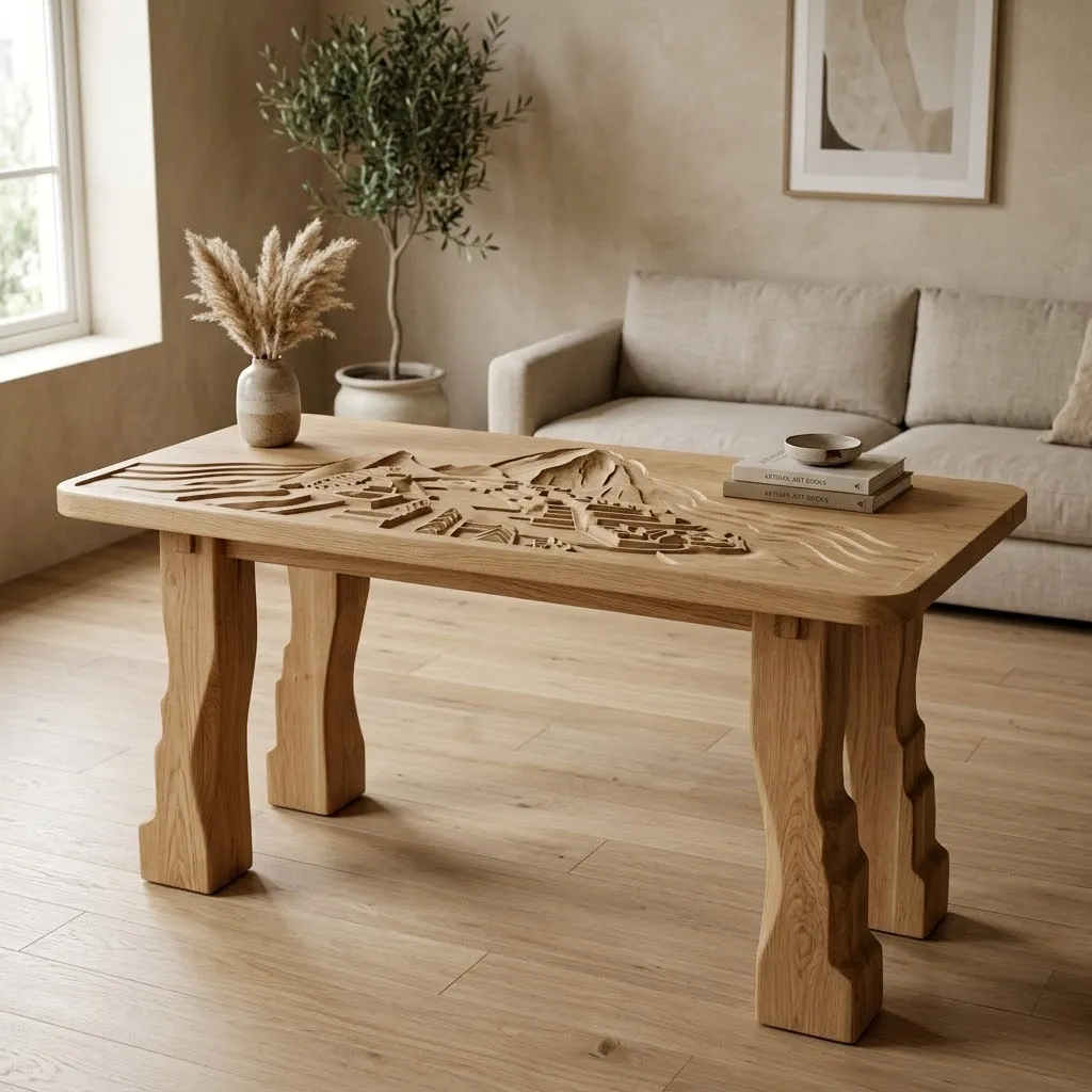 Wooden Machu Picchu Console Table