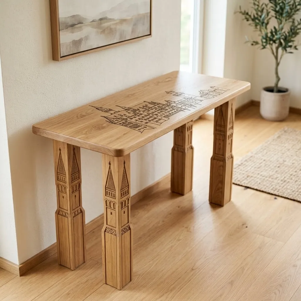 Wooden Neuschwanstein Castle Console Table